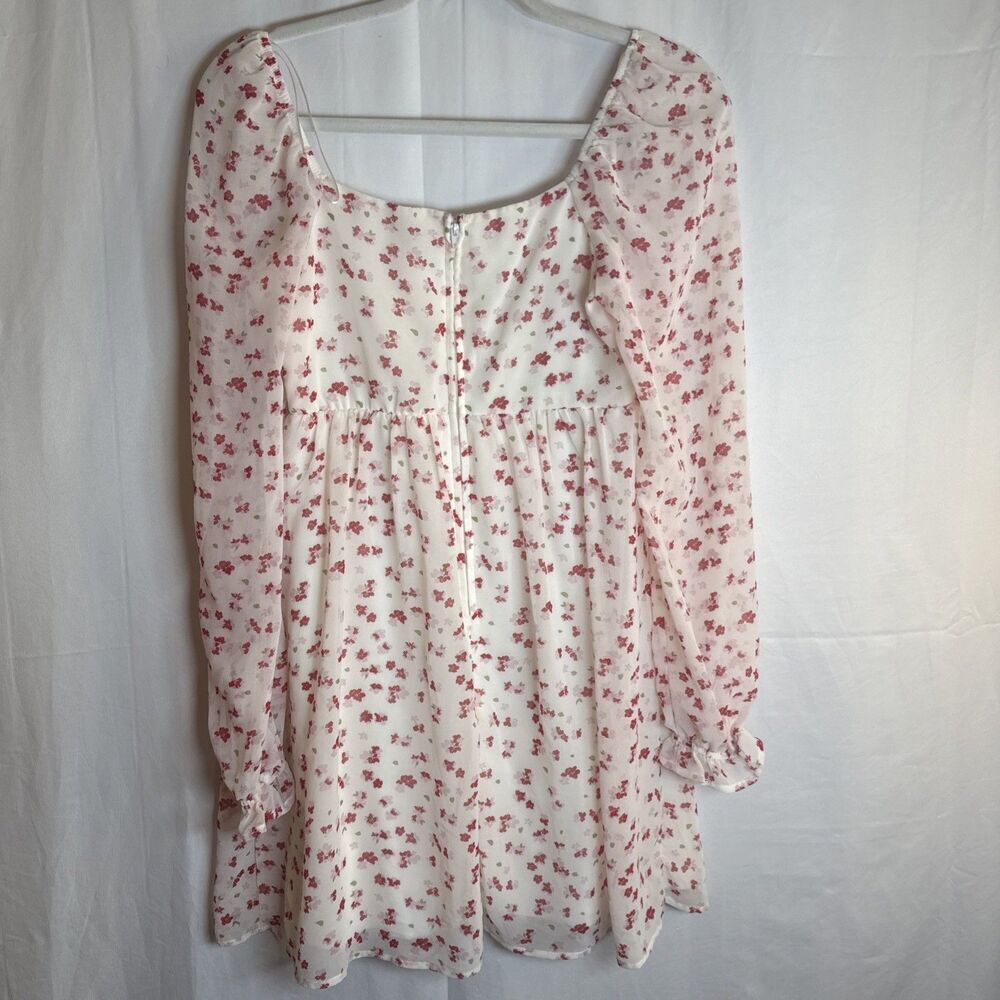FRANCESCA'S MI AMI WHITE RED FLORAL LONG SLEEVE BABYDOLL DRESS Size XS Preowned - Picture 13 of 16